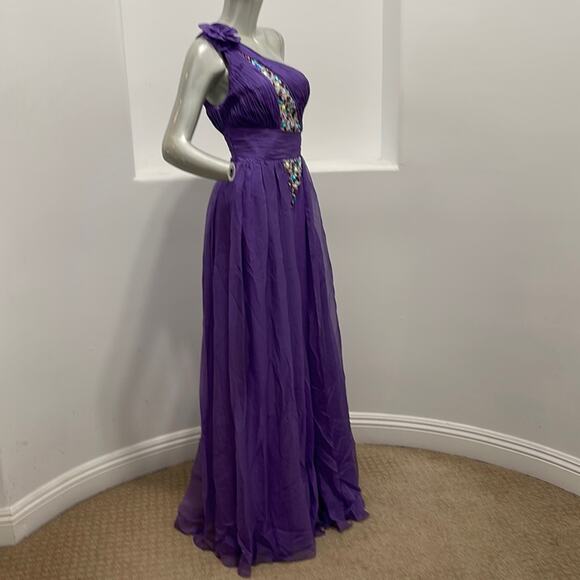 BICICI & COTY One Shoulder Purple Gown Beads Accent Size XS Special Occasion - Picture 4 of 14